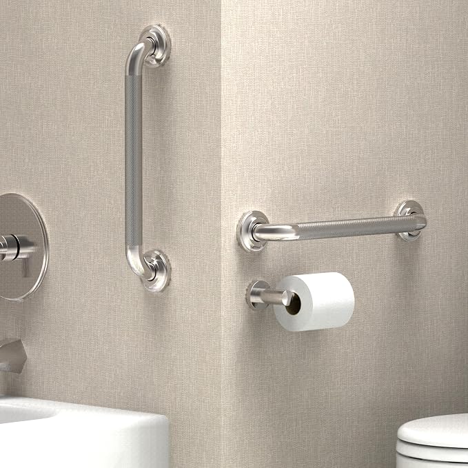 1-1/4" Knurled Grab Bar, ADA Compliant Bath Safety Shower Handrail, Bathroom Mobility Aid Handle for Seniors and Disabled, Heavy Duty 500lbs Support
