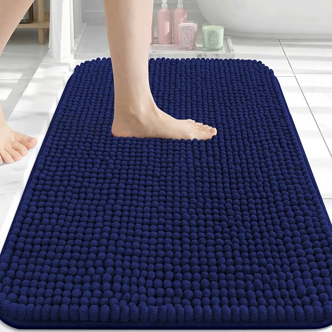 Arotive Chenille Bathroom Rugs 34x21, Soft Absorbent Bath Mat, Navy | Rubber Backing, Machine Washable Dry Bath Mats for Bathroom Floor, Tub and Shower, Home Decor Accessories