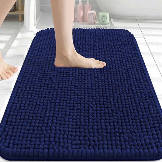Arotive Chenille Bathroom Rugs 30x20, Soft Absorbent Bath Mat, Navy | Rubber Backing, Machine Washable Dry Bath Mats for Bathroom Floor, Tub and Shower, Home Decor Accessories
