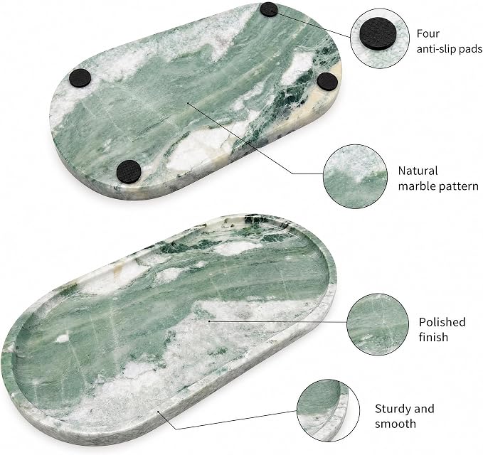 Natural Marble Tray, 12.6"x6.3" Bathroom Vanity Tray for Home Decor | Jewelry Holder Dish, Kitchen Counter Accessories for Perfume Candles Soap, Smooth and Easy to Clean, Large Catchall Tray