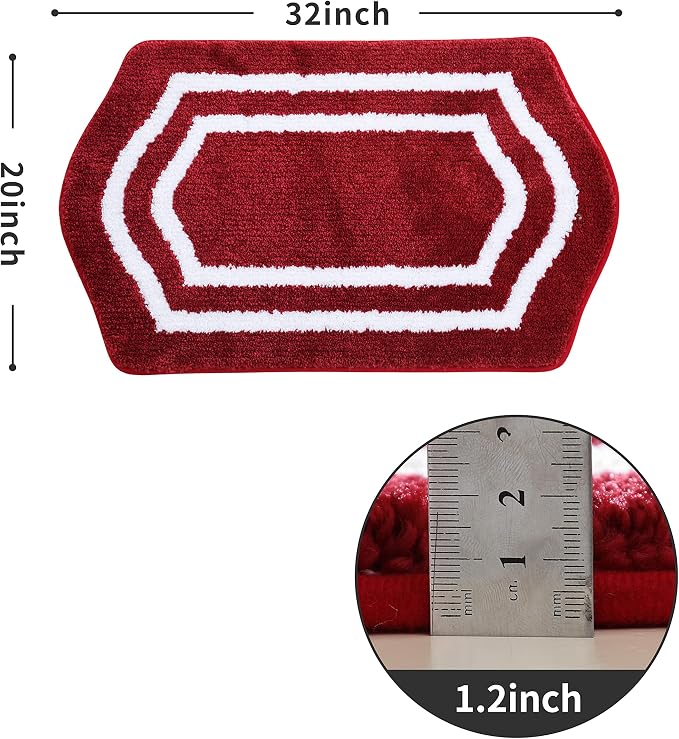 COSY HOMEER Non-Slip Bath Mat Extra Thick Absorbent Plush Washable | 20"x32" White/Red Non-Slip Extra Thick Plush Absorbent Machine Washable Bath Mat Bathroom Rug Floor Tub Shower