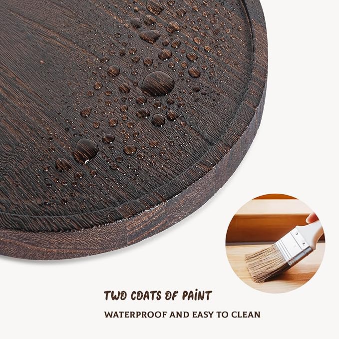 Round Decorative Tray Farmhouse Kitchen Decor Soap Dish, 12" Bark Brown | Waterproof, Lightweight, Easy Clean, Wood Riser Pedestal Stand Accessories for Office Desk, Vanity, Counter, Sink