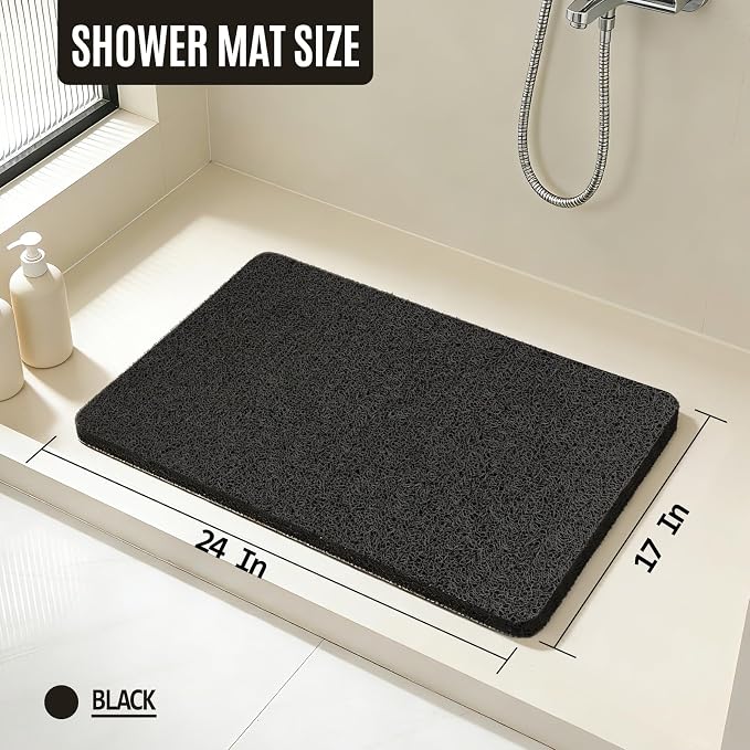 17 * 24in Shower Mat Bathtub Mat Non Slip | Bathmats Non Slip, Quick Drying Foot Scrubber Loofah Mats for Inside Shower, Tub, Bathroom, Home, Black