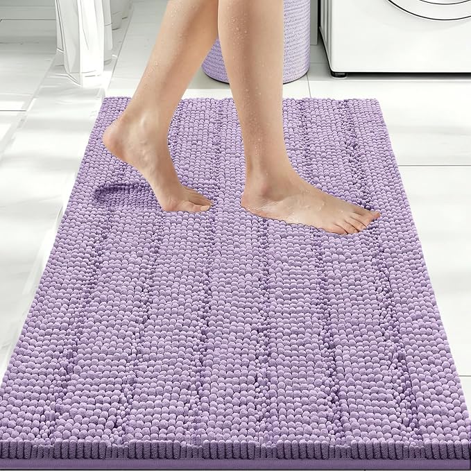 Bcoimo Bath Rug Mat,Chenille Extra Soft Lavender Bathroom Floor Shower Mats | Non Slip with Rubber Backing Bathroom Rugs;High Absorbent And Quick Dry 36x24 Microfiber mat; Machine Washable;Extra Soft mat