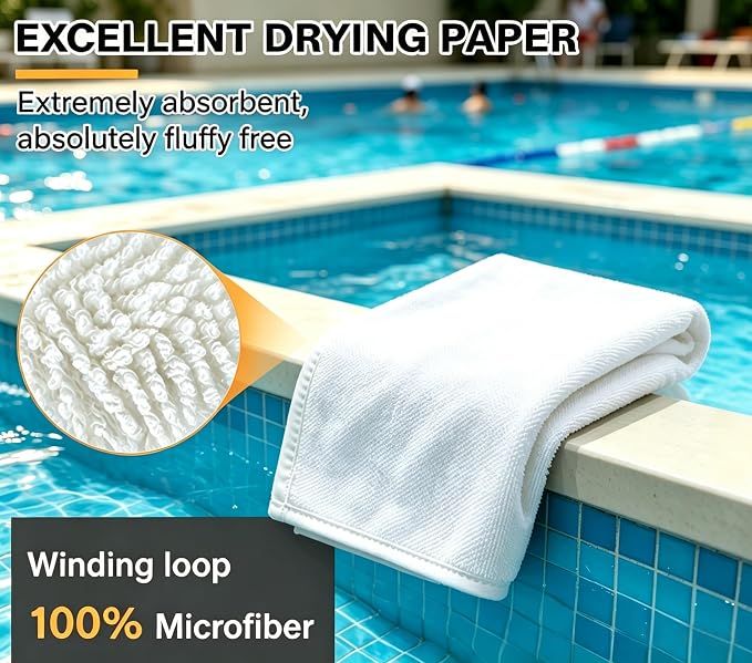 White Dual-Sided Microfiber Bath Towel, 2 Pack 48"x24" Ultra Absorbent Quick Dry Pool Towel, Exfoliating Body Cloth for Dead Skin & Sunscreen Removal, Lint-Free Reusable Shower Towel for Pool, Beach