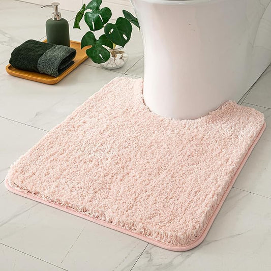 MIULEE Blush Toilet Bathroom Rug U-Shaped Microfiber Bath Mat 20x24 Inch | Absorbent, Non Slip, Quick Dry, Fluffy Bath Rugs for Bathroom Floor Tub Showers, Machine Washable