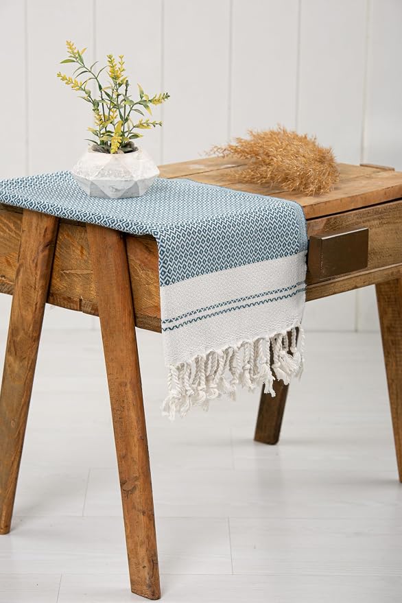 Evelynen Turkish Hand Towels for Bathroom & Kitchen Towels Decorative Set of 2 | Boho Farmhouse Hand Towels with Hanging Loops for Face, Dish, Kitchen & Bath |(16" x 32" - Teal)