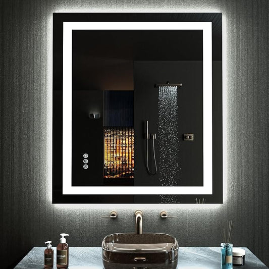 LOAAO 32"X36" RGB LED Bathroom Mirror with Lights | Anti-Fog, Dimmable, RGB Backlit + Front Lighted, Memory Function, Tempered Glass, UL Listed