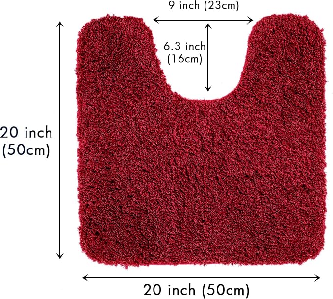 MIULEE Red Toilet Bathroom Rug U-Shaped Microfiber Bath Mat 20x20 Inch | Absorbent, Non Slip, Quick Dry, Fluffy Bath Rugs for Bathroom Floor Tub Showers, Machine Washable