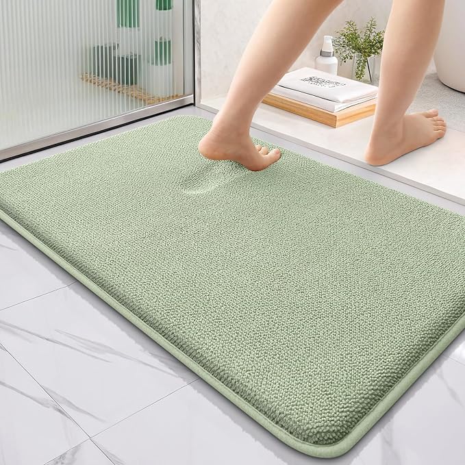 OLANLY Thick Memory Foam Bathroom Rug 35x24, Absorbent Bath Mat, Sage Green | Soft Quick Dry Bath Rugs, Non-Slip, Machine Washable Carpet for Bathroom Floor, Tub and Shower, Home Decor Accessories