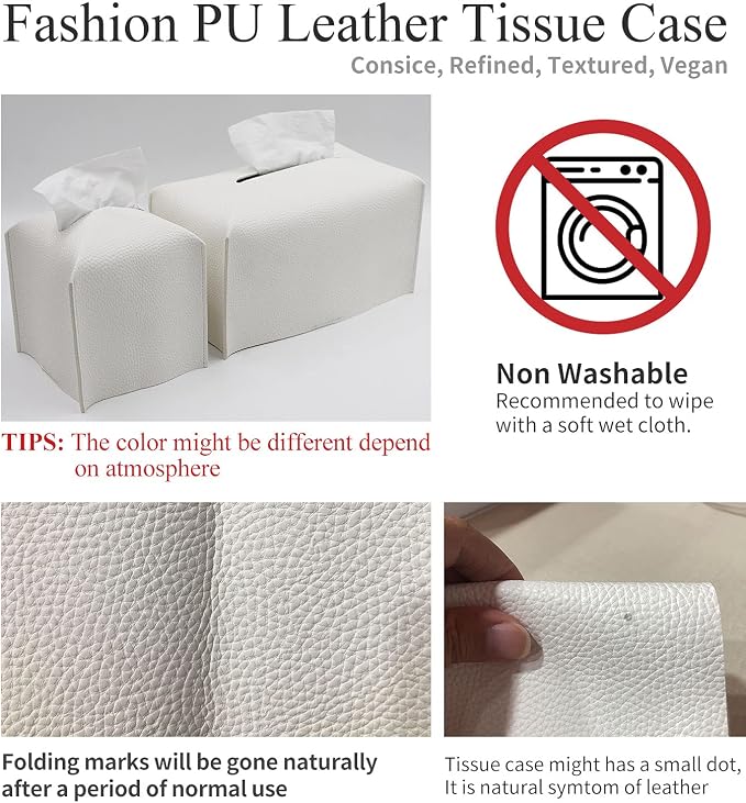 Livelab Tissue Box Cover, Rectangular Modern Decorative PU Leather Tissue Box Case Organizer Holder for Vanity Countertop, Night Stands, Livingroom, Office Desk & Car 9.5X5X5'' | Dark Brown