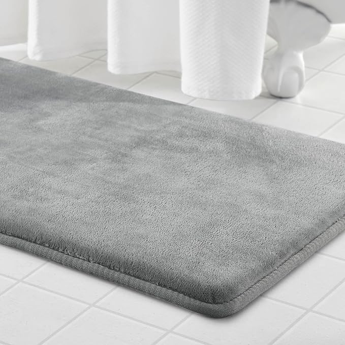 Memory Foam Bath Mat Non Slip Absorbent Super Cozy Velvet Bathroom Rug Carpet (20 inches X 32 inches, Grey)