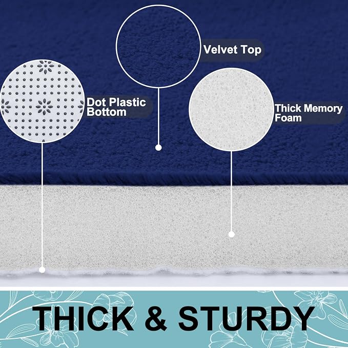 Smiry Memory Foam Toilet Rugs 20x20, Extra Soft Absorbent Bathroom Rugs | Navy Blue, Quick Dry Machine Washable Non-Slip Contour Bath Mat for Toilet