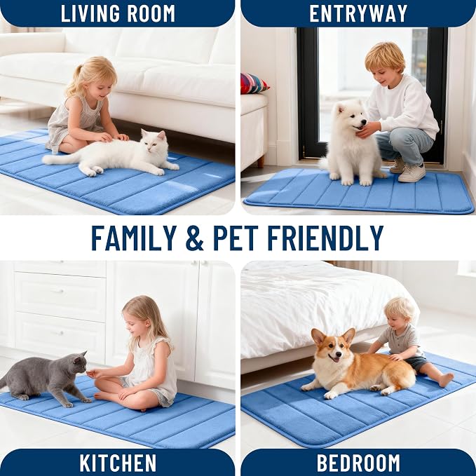 OLANLY Memory Foam Bath Mat 24x16, Super Soft and Absorbent Bathroom Rugs | Cornflower Blue, Quick Dry Bath Rug, Machine Washable Shower Floor Mats, Bathmat Carpet for Bathroom Floor, Tub and Shower