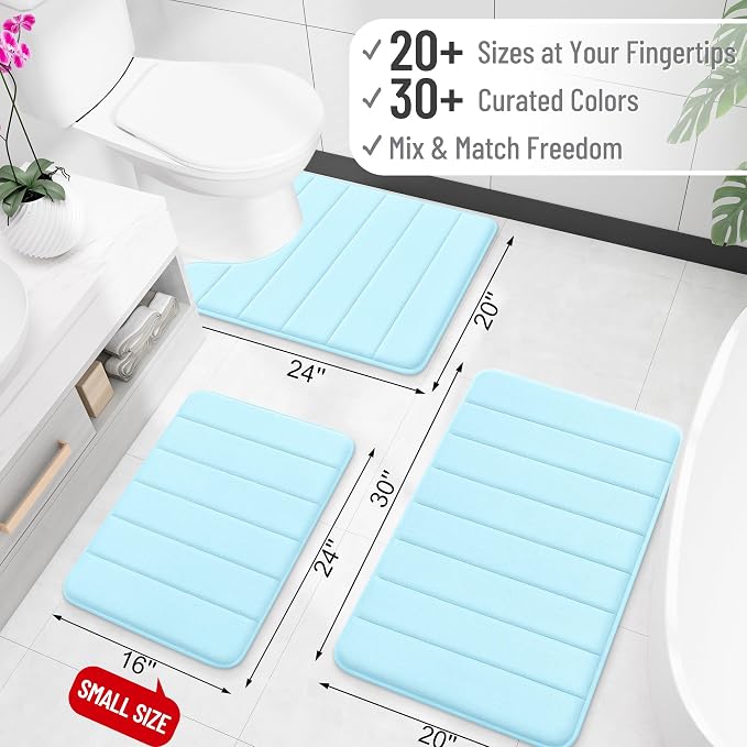 OLANLY Memory Foam Bath Mat 35x24, Super Soft and Absorbent Bathroom Rugs | Sky Blue, Quick Dry Bath Rug, Machine Washable Shower Floor Mats, Bathmat Carpet for Bathroom Floor, Tub and Shower