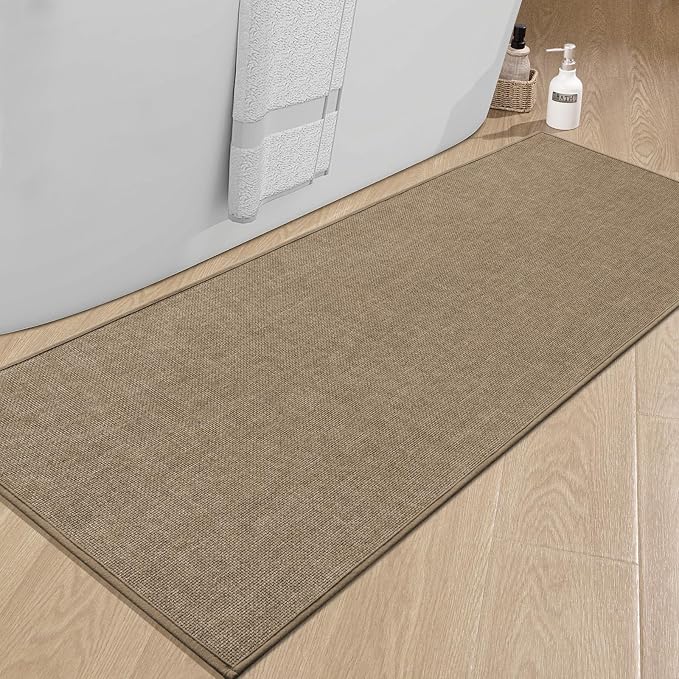Bathroom Rugs Mat 59x25, Ultra Thin Non Slip Bath Mat Large Quick Dry Absorbent Bath Mat for Bathroom Floor, (Dark Beige, 59"x25")