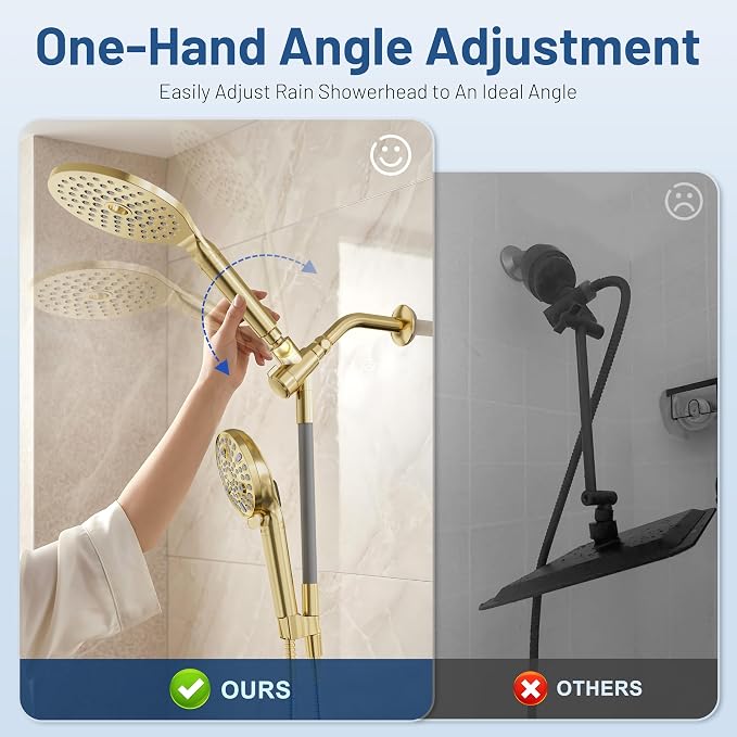 MakeFit Dual Filtered Rain Shower Head Combo, High Pressure Handheld Shower Head with Adjustable Bar - Rainfall Shower Head And Showerhead with Filter for Hard Water - Removes Chlorine(Gold)