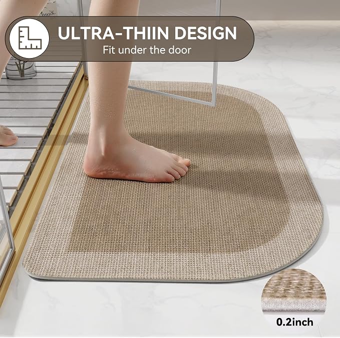 Half Circle Bath Mat, Thin Bathroom Rugs Fit Under Door, Brown 16x24 | Non Slip, Quick Dry Absorbent, Rubber Backing Washable, Semi Circle Bathmat for Bathroom Floor, Tub and Shower, Home Decor