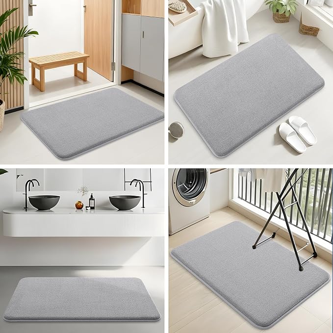 Smiry Memory Foam Bath Mat 44x24, Extra Soft Absorbent Bathroom Rugs | Grey Quick Dry, Machine Washable Bath Mats for Bathroom, Shower, Tub and Home Decor Accessories