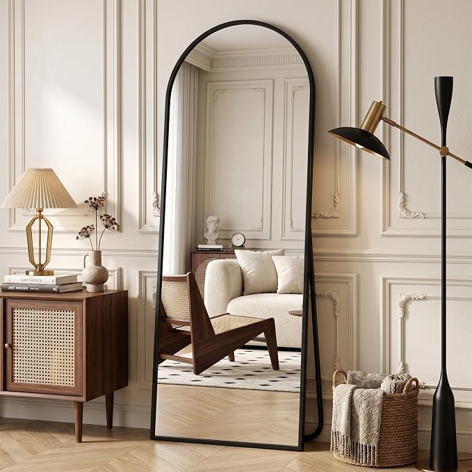Full Length Mirror, 57" x 18" Arched Full Body Mirror Large Standing Floor Mirrors, Mirrors for Bedroom, Bathroom, Living Room Standing or Wall Leaning, Black