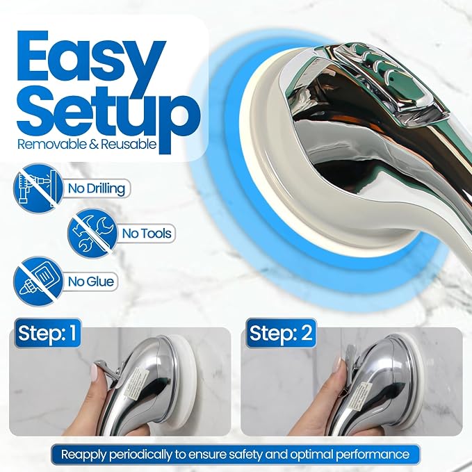 Safe-er-Grip Safe-er-Grip Changing Lifestyles Suction Cup Grab Bars for Bathtubs & Showers; Safety Bathroom Assist Handle, Chrome, 12 inches
