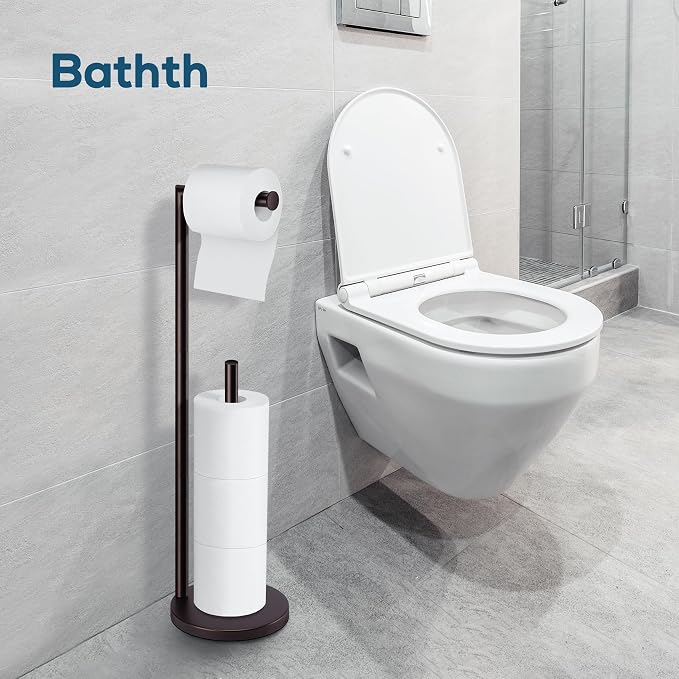Toilet Paper Holder Stand, Bronze Toilet Paper Holder Free Standing | Toilet Paper Holder for 4 Rolls, Bathroom Organizers and Storage with Anti-Slip Base and Rustproof