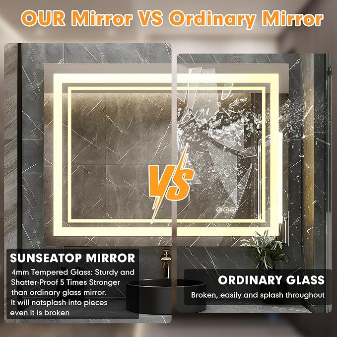 24"x32" LED Bathroom Mirror with Lights, Backlit + Front Lit Smart Bathroom Vanity Mirror, Anti-Fog, Stepless Dimmable, Memory Function, Shatterproof Tempered Glass for Wall