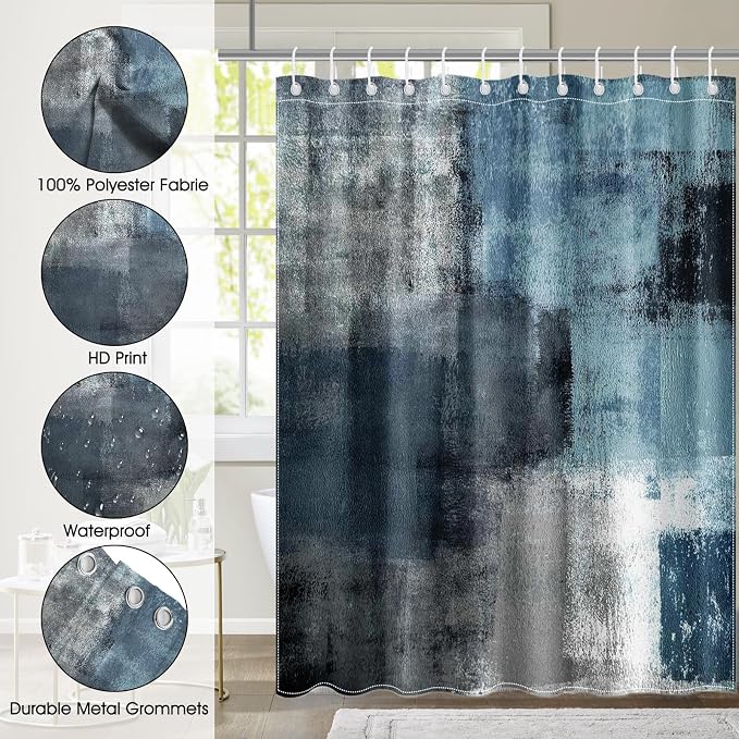 Mocsicka Abstract Shower Curtain Grey Abstract Art Painting Shower Curtain Bathroom Bathtub Curtain 72x72 Inch with 12 Hooks (Blue)