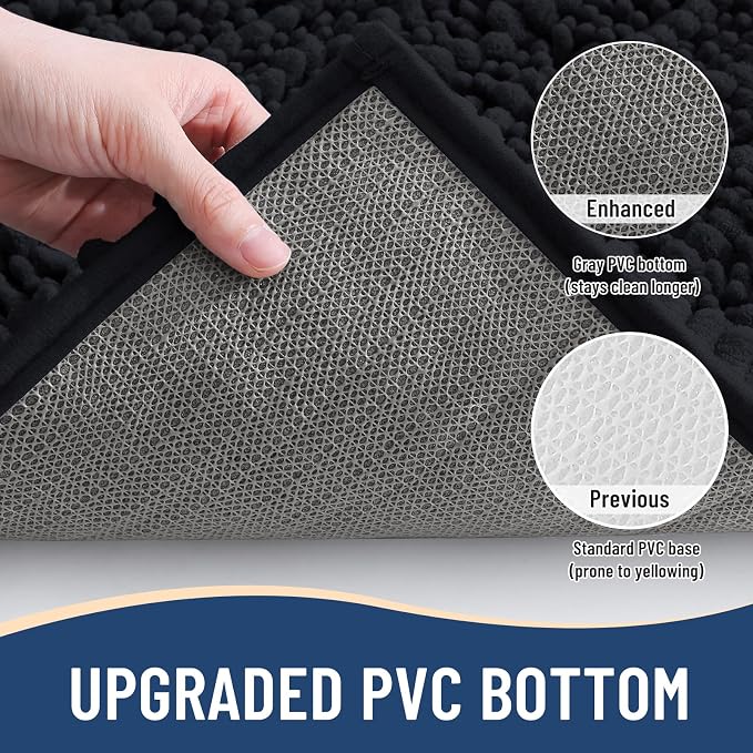 Arotive Toilet Rugs U-Shaped 24x24, Soft Absorbent Chenille Shaggy Bath Mat | Black, Machine Wash Dry, Bath Rugs for Bathroom Floor, Tub and Shower, Home Decor Accessories
