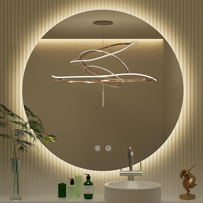 32 Inch Backlit Round LED Mirror for Bathroom with Anti-Fog | 3 Color Temp(3000K/4500K/6000K), Adjustable Brightness, Frameless 5mm HD Glass, ETL Cert‌, Idea for Vanity