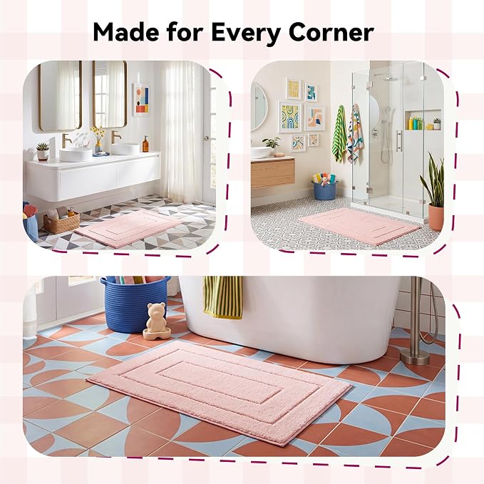 GRANNY SAYS Pink Bathroom Rug 16" x 24", Non-Slip Microfiber Bath Mat | Ultra-soft, with durable TPR backing for reliable grip, fast water absorption, machine washable for small bathroom spaces