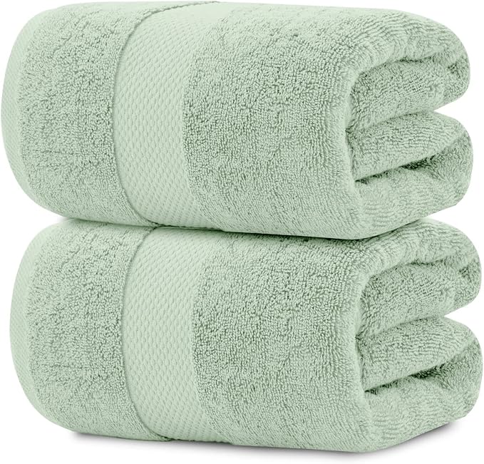 White Classic Luxury Bath Sheet Towels Extra Large | Highly Absorbent Hotel spa Collection Bathroom Towel | 35x70 Inch | 2 Pack (Green)