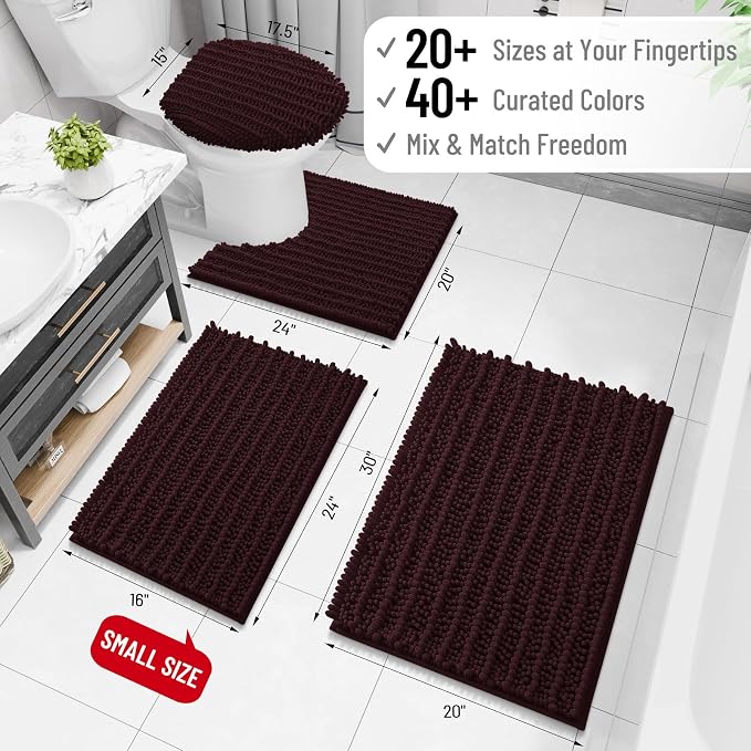 Arotive Bathroom Rugs Mat 30x20, Soft Absorbent Chenille Shaggy Bath Mat | Black Cherry, Machine Wash Dry, Bath Rugs for Bathroom Floor, Tub and Shower, Home Decor Accessories