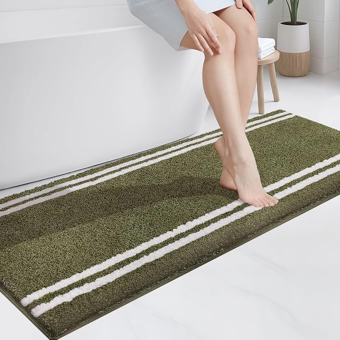 PURRUGS Bathroom Runner Rug, Bath Mat, 24" x 60", Olive Green | Machine Washable, Non-Slip, Waterproof TPR Backing, Super Absorbent, Quick Dry, Bath Rug for Shower, Bathtub, and Sink