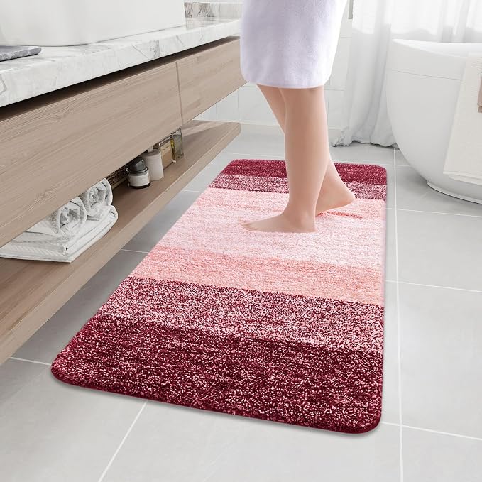 Arotive Microfiber Bathroom Rugs, Shaggy Soft Absorbent Bath Rug, 47x24 | Burgundy, Rubber Backing Thick Plush Machine Washable Dry Bath Mats for Bathroom, Tub and Shower, Rectangular