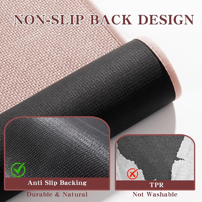 Bathroom Rugs Mat 36x25, Ultra Thin Non Slip Bath Mat Large Quick Dry Absorbent Bath Mat for Bathroom Floor, (Pink, 36"x25")