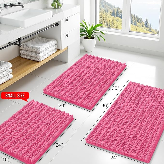 Smiry Bathroom Rugs 44X24, Extra Soft Rubber Backing Chenille Bath Mats | Hot Pink Machine Washable Non Slip Quick Dry Bath Mats for Bathroom Floor, Tub, Shower, Home Decor Accessories
