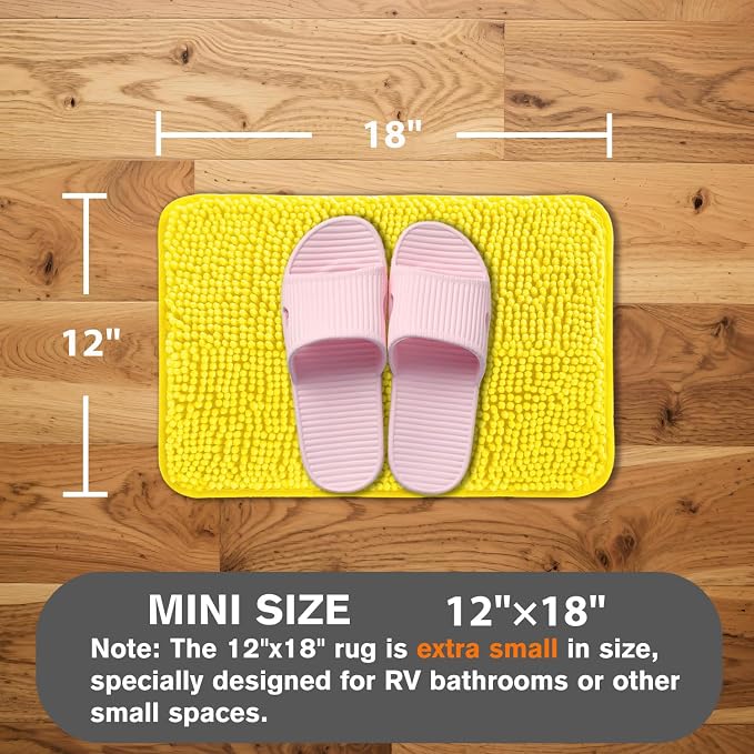 Small Bathroom Rug 12"x18" – Washable and Absorbent Bath Mat, Non Slip, Thick Soft Chenille Bath Rugs for Bathroom, Shower, Sink, Dog mat(Yellow)