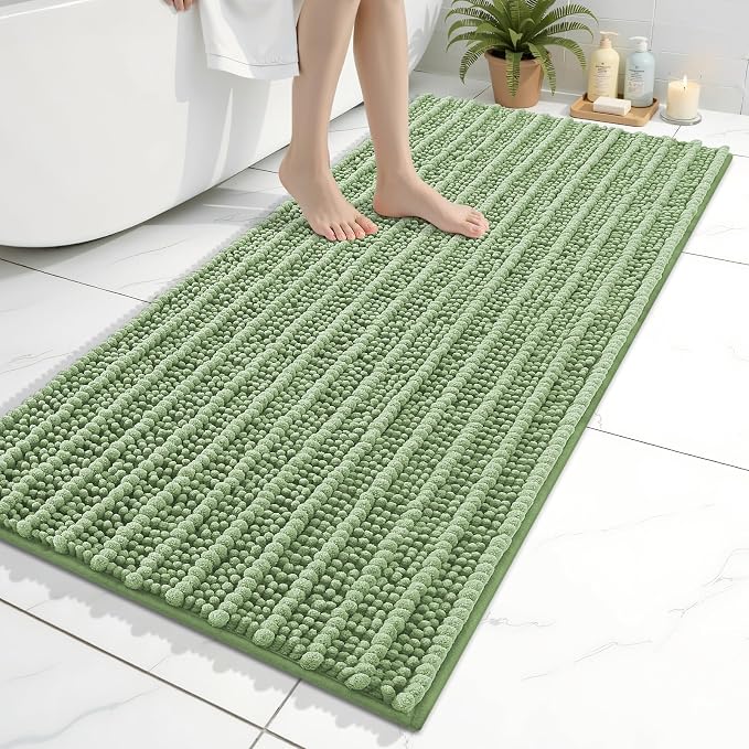 Arotive Bathroom Rugs Mat 45x27, Soft Absorbent Chenille Shaggy Bath Mat | Sage Green, Machine Wash Dry, Bath Rugs for Bathroom Floor, Tub and Shower, Home Decor Accessories