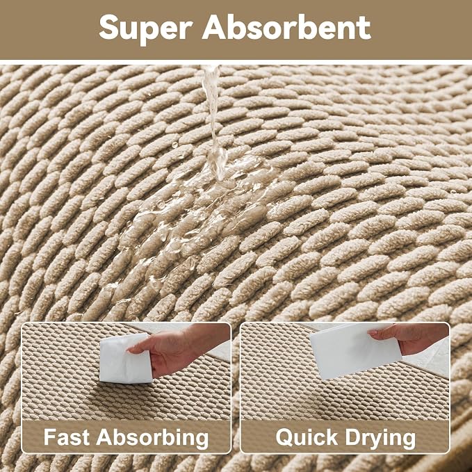 Triohero Bathroom Runner Rug, Long Bath Mat Washable Thin Quick Dry Low Pile Bathroom Runner Rugs 24 x 60 Non Slip, Beige 24x60