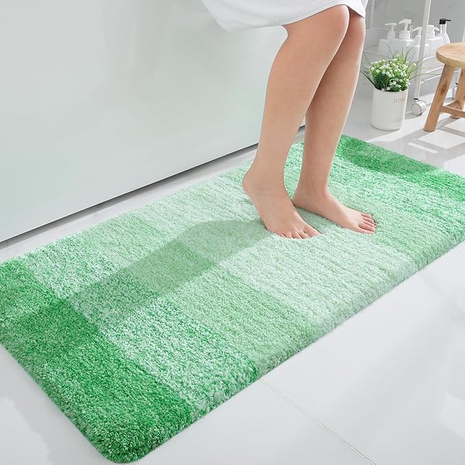 OLANLY Bathroom Runner Rug 47x24, Extra Soft Absorbent Microfiber Bath Rugs | Green, Non-Slip Quick-Drying Rubber Backing, Machine Washable Long Bath Mat for Floor, Tub and Shower, Home Decor Accessories
