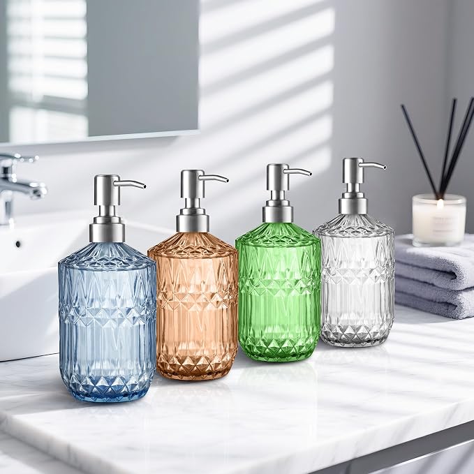 Kaishun Refillable Glass Soap Dispenser (2PC) for Hand Soap & Lotion,Orange