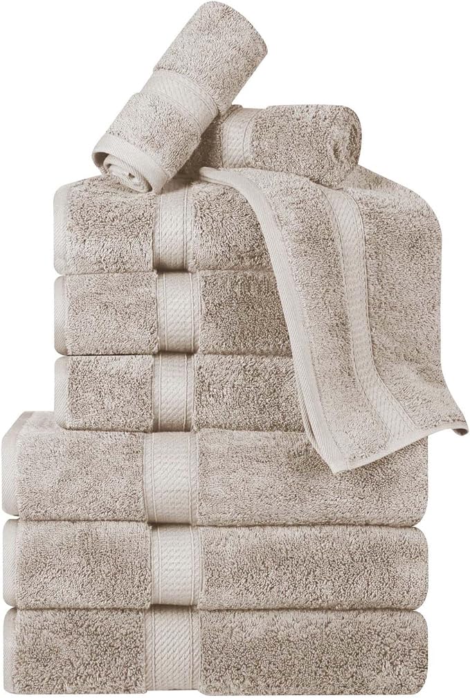 Superior Egyptian Cotton 800 GSM Plush & Absorbent, 9 Piece Set, Stone | Quick Dry, Soft Luxury Towel Set, Bath Essentials, Guest Bath, Spa, 3 Bath, 3 Hand, 3 Face Towel, Madeline Towels