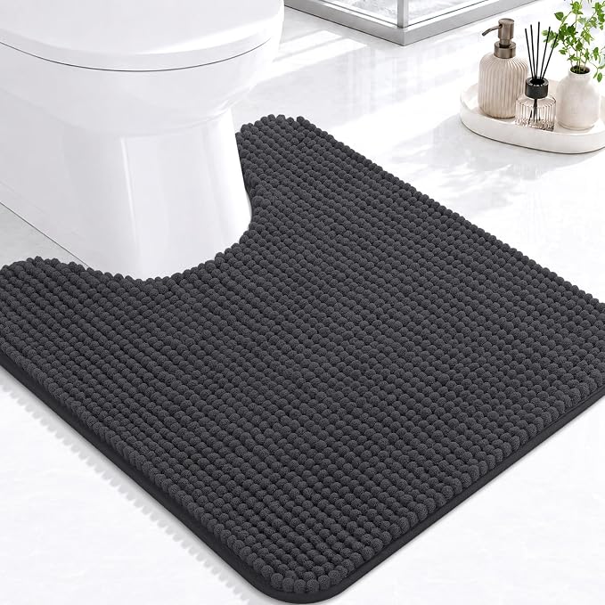Arotive Chenille Toilet Rugs U-Shaped 24x20, Soft Absorbent Contoured Rugs | Dark Grey, Rubber Backing, Coutoured Bath Rugs for Toilet, Machine Washable Bath Mats, Home Decor Accessories