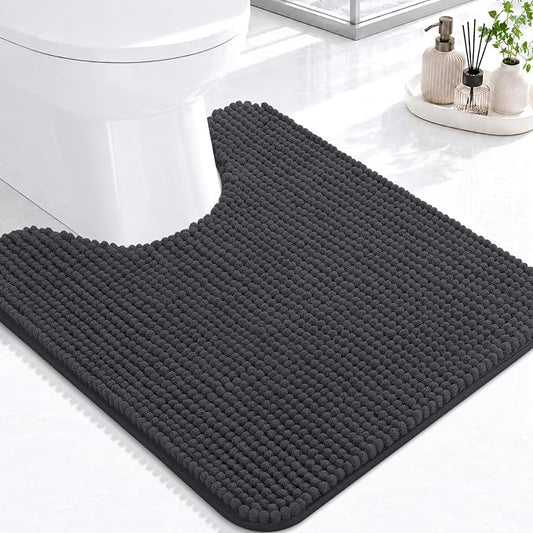 Arotive Chenille Toilet Rugs U-Shaped 24x20, Soft Absorbent Contoured Rugs | Dark Grey, Rubber Backing, Coutoured Bath Rugs for Toilet, Machine Washable Bath Mats, Home Decor Accessories