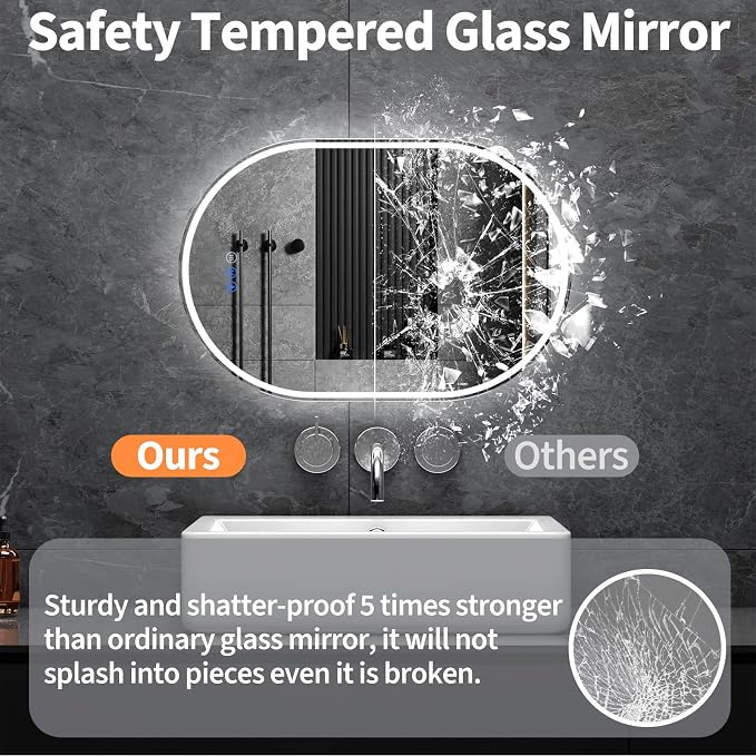 Oval LED Bathroom Mirror, 30"x 40" Frameless Lighted Mirror | LED Mirror with Front Light & Backlit, Anti-Fog, Dimmable Wall Mounted Lighted Mirror, Pill-Shaped Smart Bathroom Mirror