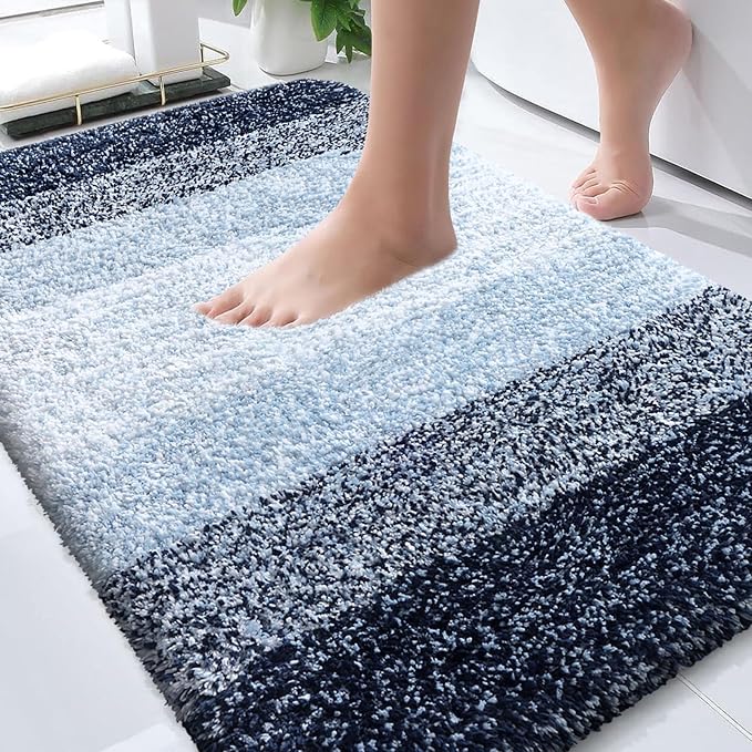 OLANLY Bathroom Rugs Mat 34x21, Extra Soft Absorbent Microfiber Bath Rugs | Navy Blue, Non-Slip Quick-Drying Rubber Backing, Washable Plush Bath Mat for Floor, Tub and Shower, Home Decor Accessories