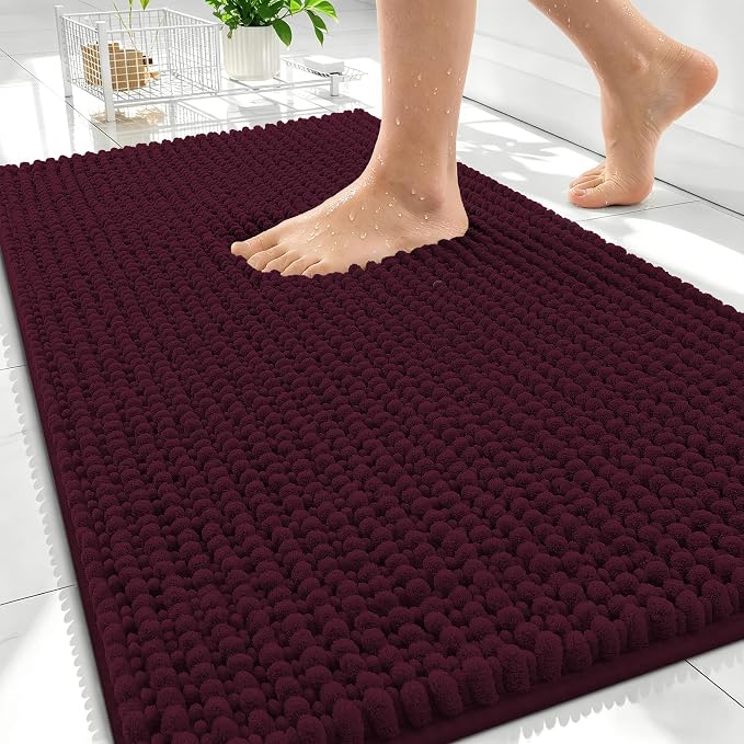 OLANLY Thick Chenille Absorbent Bathroom Rugs Mat 30x20, Black Cherry | Soft Bath Rugs, Rubber Backing, Machine Wash Dry, Bath Mats for Bathroom, Tub and Shower, Home Decor Accessories