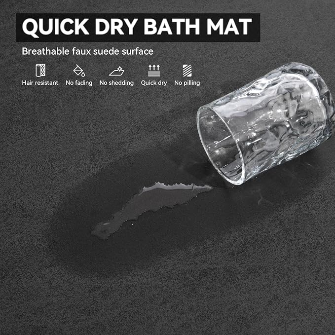MontVoo -Bath Mat Rug-Rubber Backing Non Slip Quick Dry Absorbent Thin Bathroom Rugs Fit Under Door-Faux Suede Surface Bathroom Floor Mats-Shower Rug for in Front of Bathtub Shower Dark Grey 24"x48"