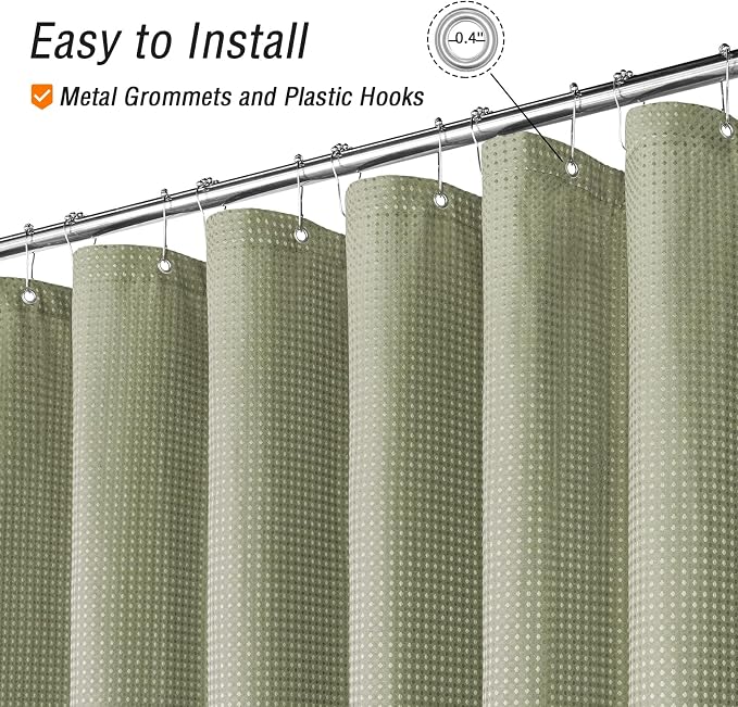 Extra Long 230GSM Sage Green Shower Curtain, 72 x 84 | 230GSM Tall Fabric Shower Curtain for Bathroom, Water Repellent, Machine Washable